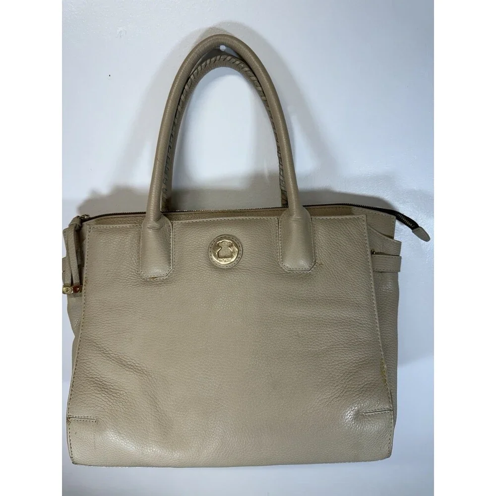 Tous Women’s Bag Handbag  Classic Beige Cream Leather Sz 15x10.5”